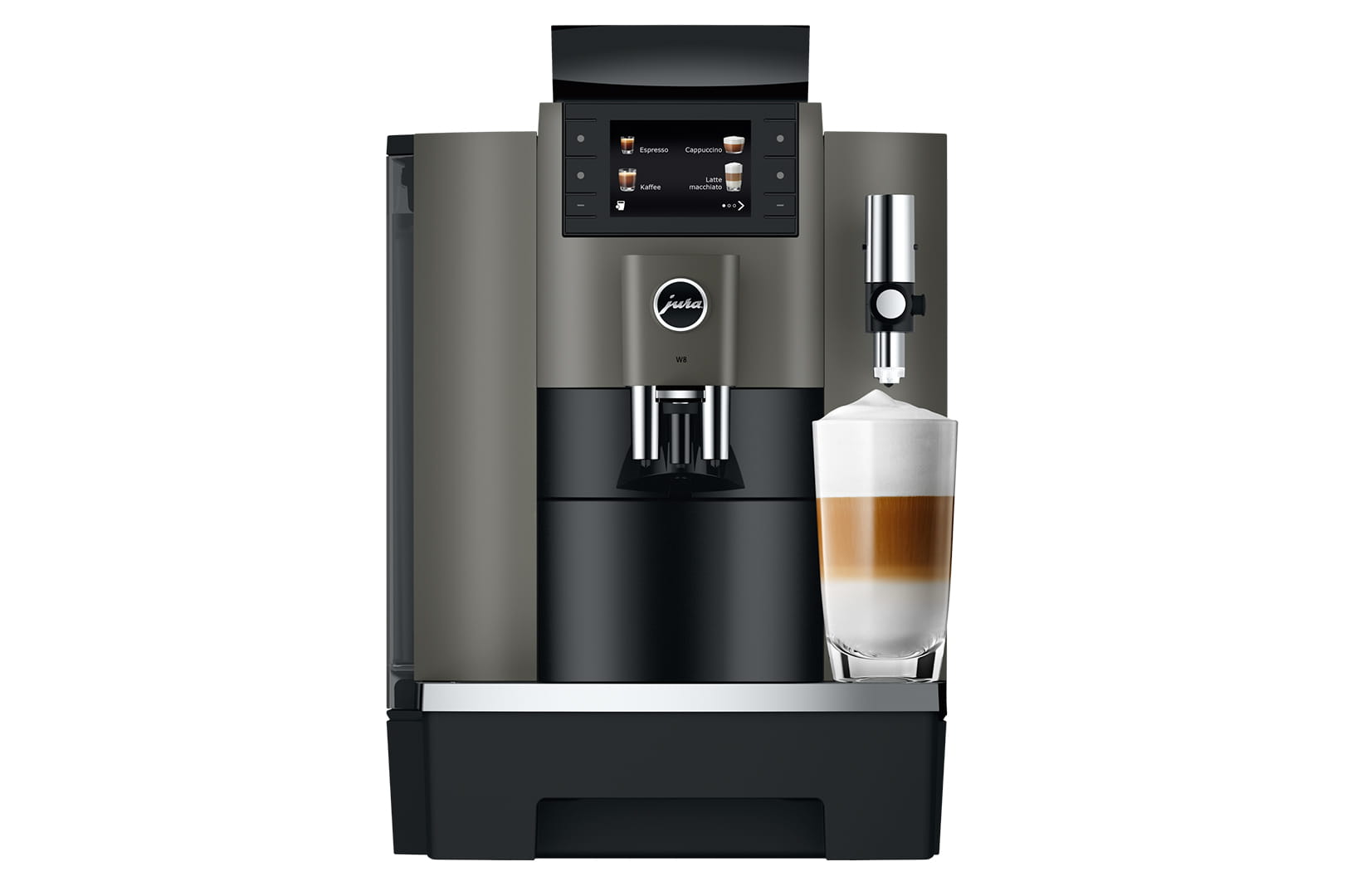 JURA W8 review: milk drinks on a narrow counter