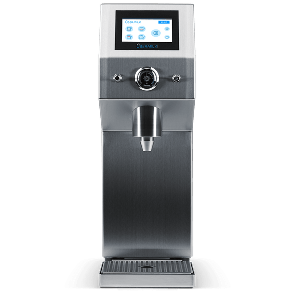 Übermilk ONE automatic milk texturing system, stainless steel, three-quarter view