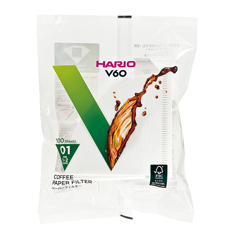 Hario V60 papieren filters, wit, maat 01