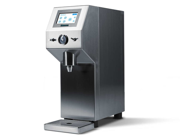 Übermilk ONE automatic milk texturing system, stainless steel, three-quarter view